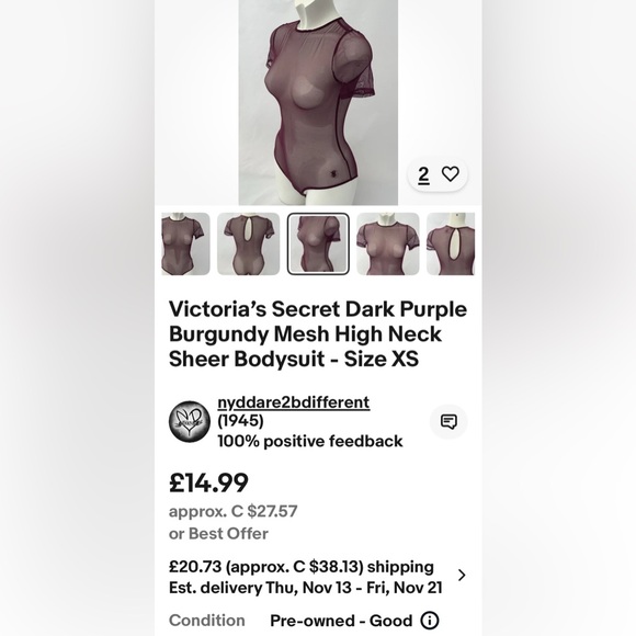 Victoria’s Secret Sheer Navy Stretchy Short Sleeves Bodysuit Size Small - Picture 12 of 16